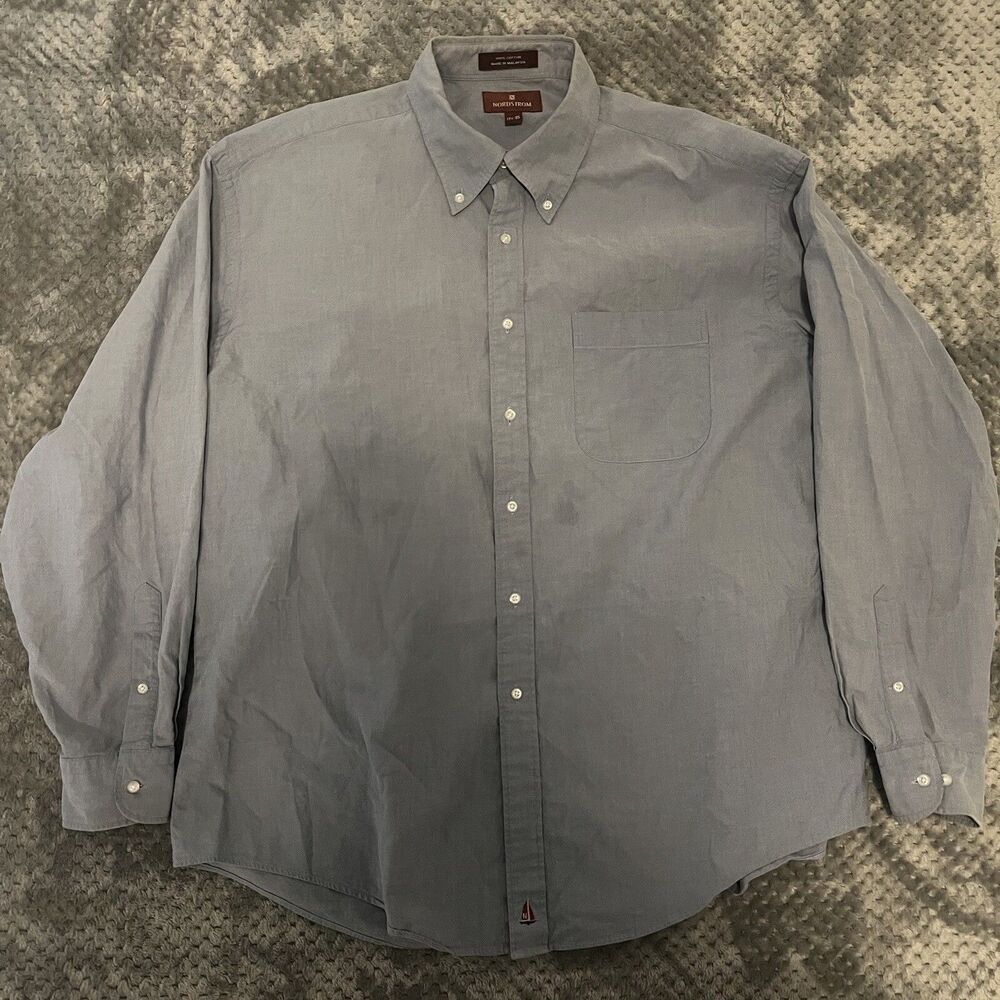 Nordstrom Shirt Mens 17 1/2 35 Blue Long Sleeve Solid Button Down